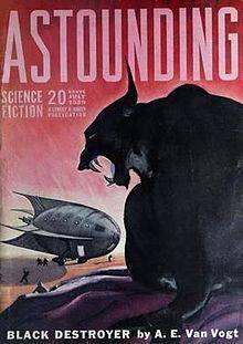 (Copertina del numero di Astounding Science-Fiction in cui compare il primo racconto di fantascienza di van Vogt, Il distruttore nero)