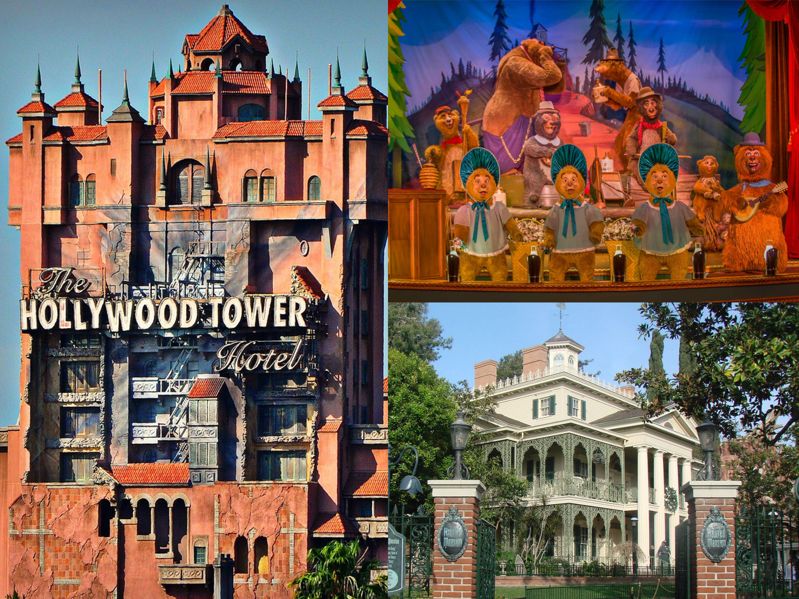Tower of terror, Country bears jamboree e Haunted Mansion