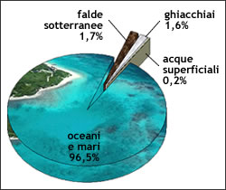 Percentuale di acqua presente sulla superficie terrestre. 