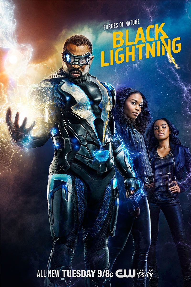 Poster di "Black Lightning" la serie TV rinnovata.