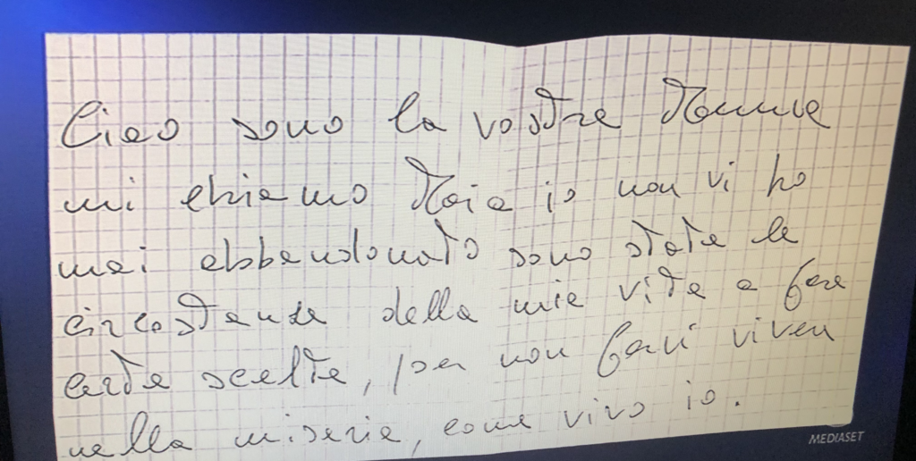 “Parte del contenuto della lettera - Photo Credit: www.grandefratello.mediaset.it”
grande fratello 16