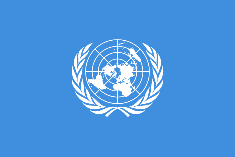 La Bandiera delle Nazioni Unite: un plansifero che vede le nazioni distribuite intorno al polo nord è lo stemma stilizzato in campo blu