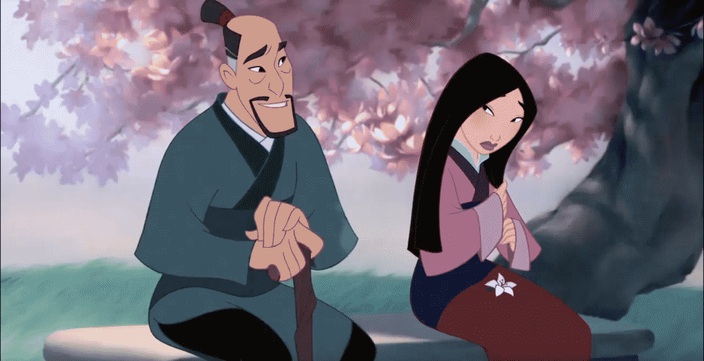 Mulan e il padre nel classico Disney.