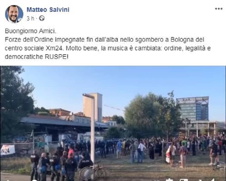 “Il post su Facebook di Matteo Salvini – Photo Credit: www.bolognaindiretta.it”