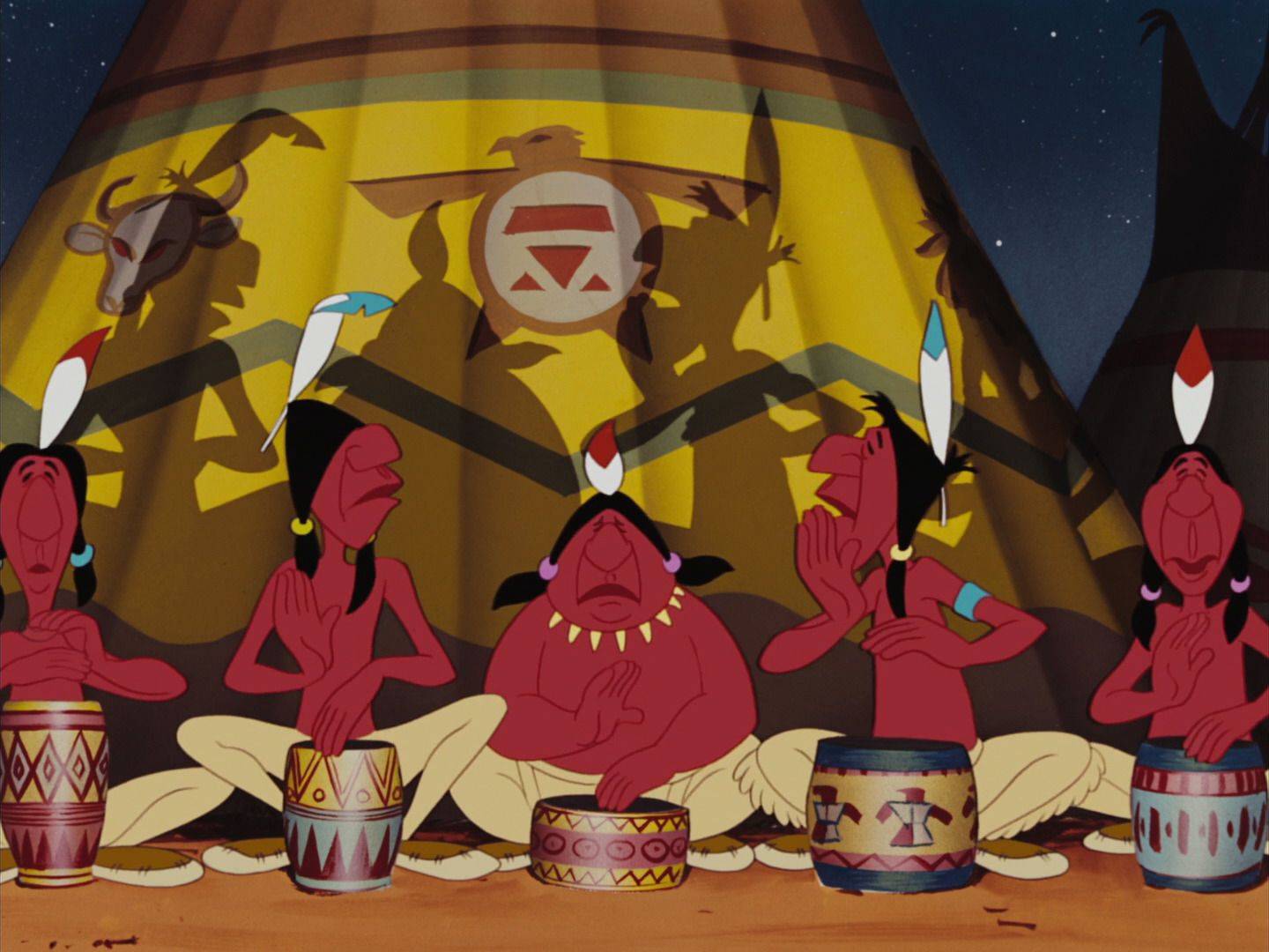 Gli indiani in una scena del film d'animazione Disney "Le avventure di Peter Pan".