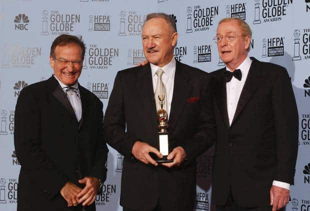 Robin Williams, Gene Hackman (con il Golden Globe alla carriera) e Michael Stock - immagine web