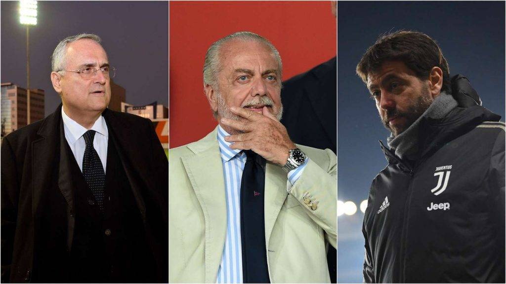 Il dibattito acceso tra i presidenti di Lazio, Napoli e Juventus Credits Getty Images