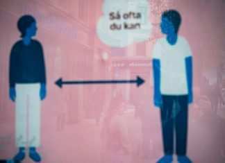 Svezia, il Covid ora rallenta. Ma non è solo una questione di strategia Un cartello svedese sulla distanza sociale (Businness Insider)