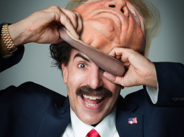 Borat 2: la critica a Trump e agli anti-abortisti Borat con la maschera di Trump - Photo Credits: Indiewire.com