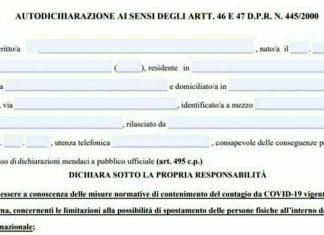 Autocertificazione per le zone arancioni, modello Pdf da scaricare