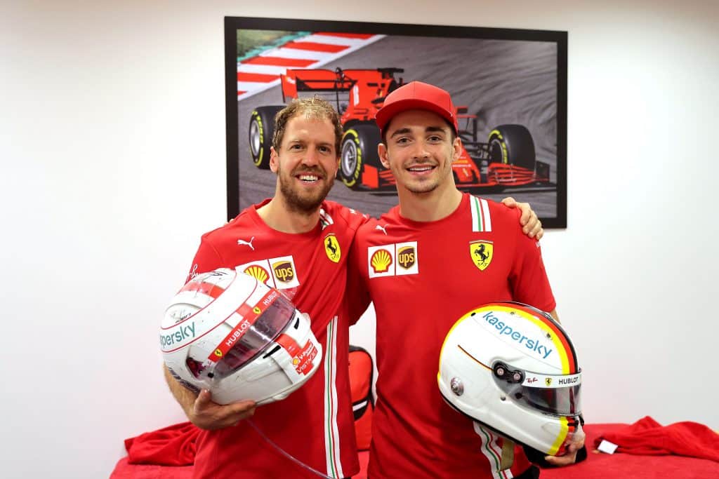 Sebastian Vettel Charles Leclerc Ferrari caschi abu dhabi 2020