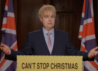 Robbie Williams tra i superospiti di domani a “Che tempo che fa” Robbie Williams nei panni dei Boris Johnson nel video "Can't stop Christmas" - Photo Credits un frame del video ufficiale
