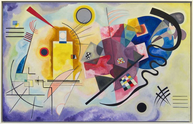 Vassily Kandinskij, Giallo, rosso, blu, olio su tela. PhotoCredit: Dueminutidiarte.com.
