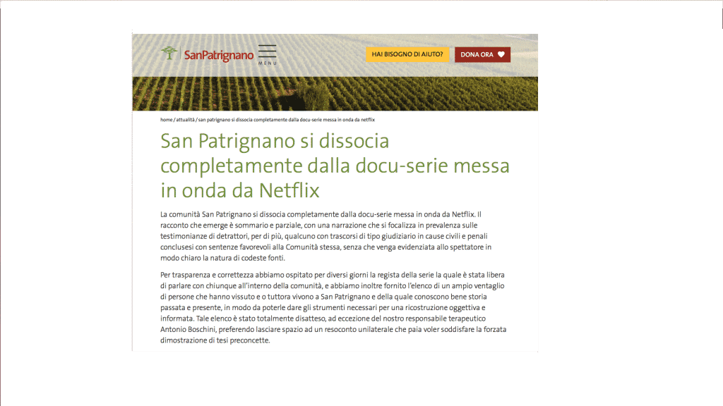 Comunicato stampa della Comunità di San Patrignano - Photo Credits: www.sanpatrignano.org