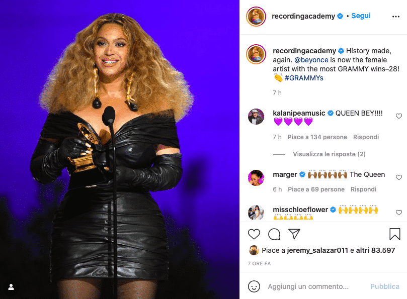 Beyoncé e il suo look per i Grammy Awards 2021 - PhotoCredit: © recordingacademy @ instagram