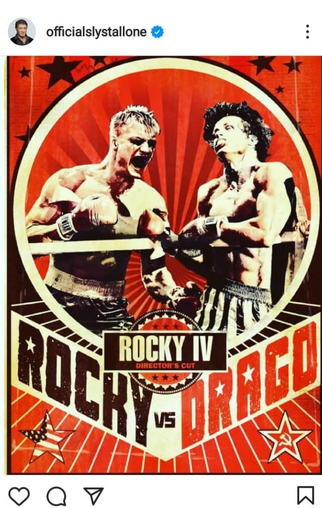 Sylvester Stallone - Rocky IV post Credit: Sylvester Stallone @ instagram.com