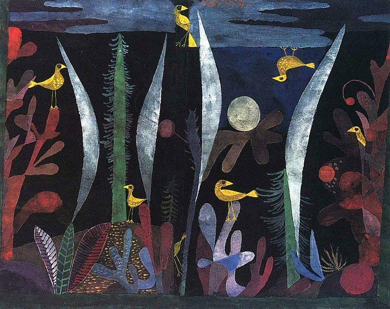 Klee, paesaggio con uccelli gialli, 1923