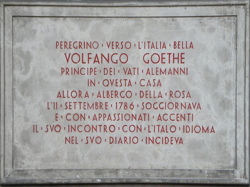 Lapide in memoria di Goethe a Rovereto