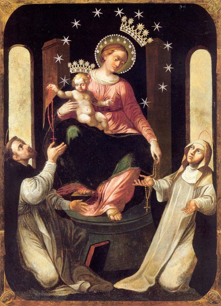 Quadro della Madonna del Rosario di Pompei che raffigura la consegna del Rosario a San Domenico