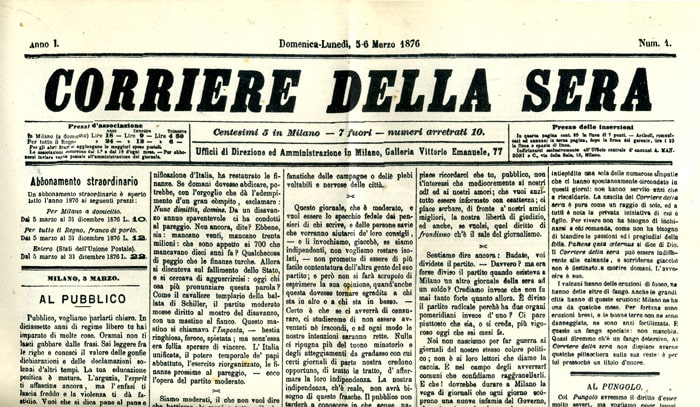 Corriere Della Sera Il 5 Marzo Del 1876 Usciva La Prima Edizione Del Quotidiano Italiano 