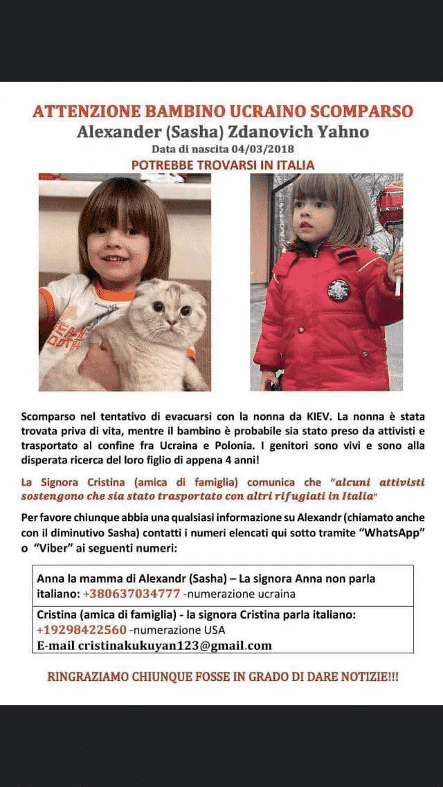 Ucraina: scomparso bambino di 4 anni mentre fuggiva dalla guerra