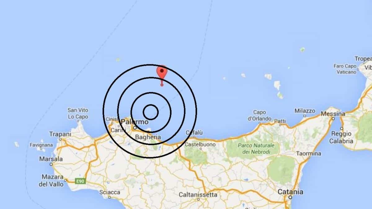 Terremoto di magnitudo 4.2 a 80 km a sud di Palermo