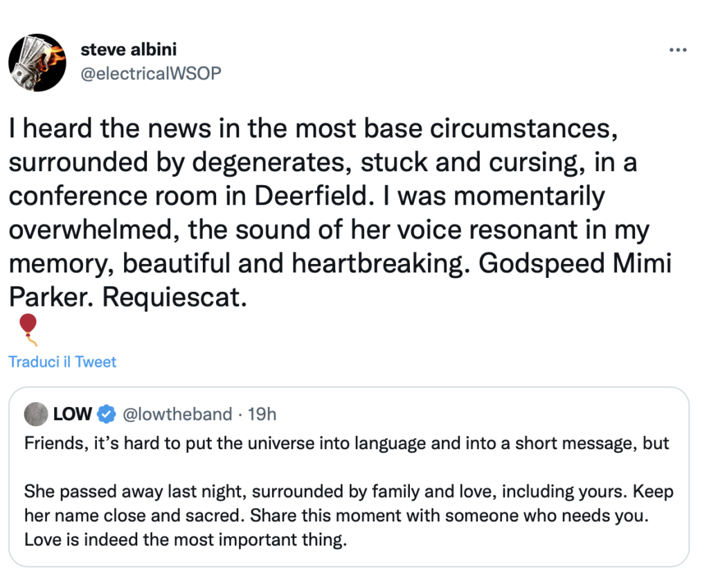 Steve Albini ha salutato Mimi Parker con un messaggio su Twitter. -Photo Credits: @twitter