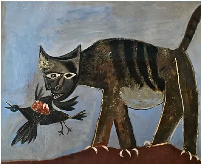 Gatto che cattura un uccello, Picasso, 1939_web)pubblico dominio)