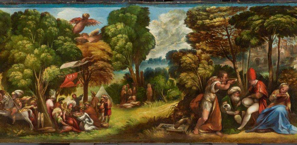 “L’arrivo dei troiani alle isole Strofadi e l’attacco delle arpie” -il fregio di Enea, Dosso Dossi ph@pinterest