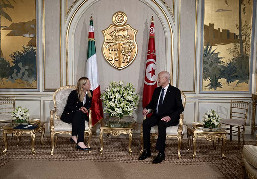 Giorgia Meloni e Kais Saied in Tunisia- Photo Credits governo.it