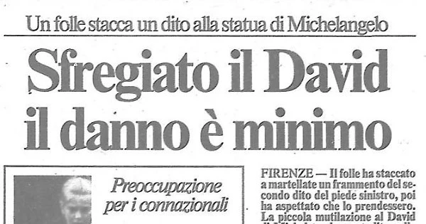 Titolo di giornale del giorno dopo © Michelangelo Buonarroti è tornato