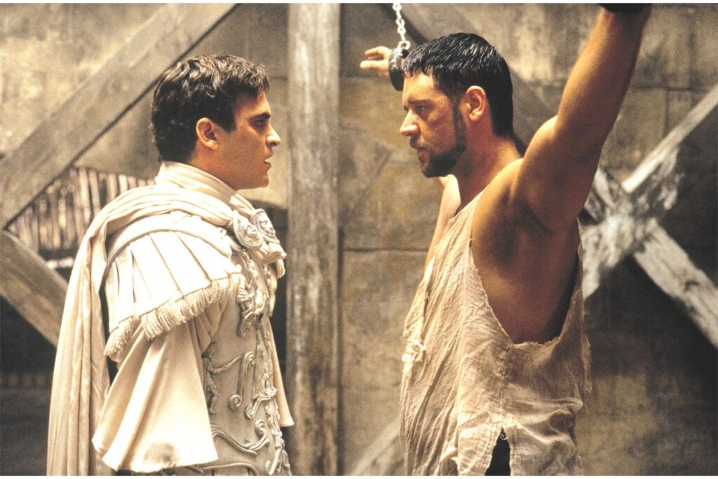 Joaquin Phoenix e Russell Crowe nel film Il Gladiatore - Photo Credits Style.corriere.it