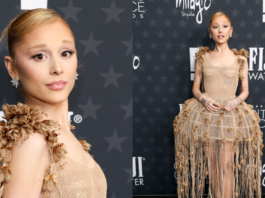 Ariana Grande si dà al balletcore con un abito nude cage di Dior ai Critics Choice Awards 2025
