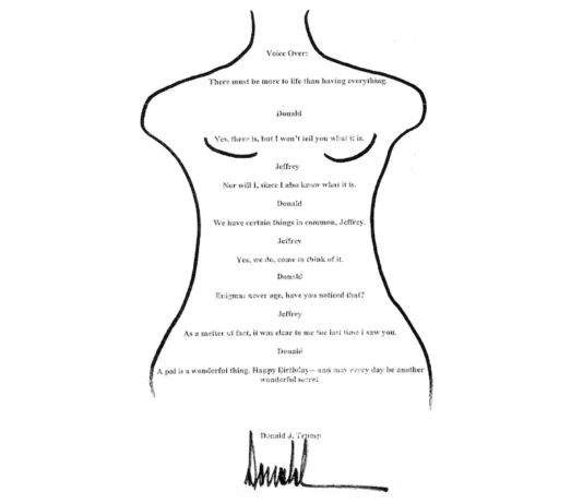 Resa pubblica la foto del biglietto di auguri che Trump avrebbe mandato a Jeffrey Epstein