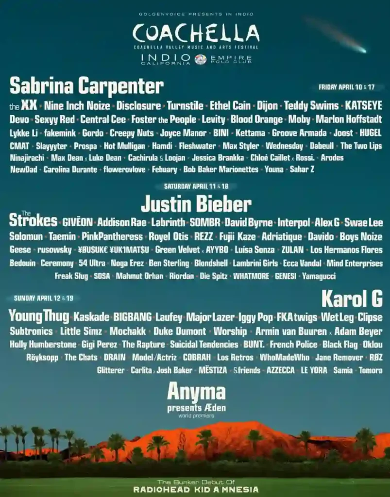 Coachella 2026, la line up ufficiale