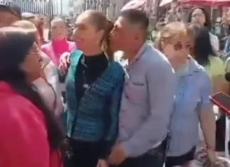 La presidente del Messico, Claudia Sheinbaum molestata a un evento pubblico, un uomo cerca di palparla e baciarla (VIDEO)