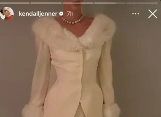 Kendall Jenner indossa un tailleur vintage Thierry Mugler alla festa di Natale dei Kardashian