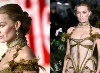Margot Robbie a Londra in Dilara Fındıkoğlu e John Galliano: il press tour di “Cime Tempestose” diventa un sogno goth couture